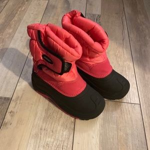 Girls pink and black snow boots